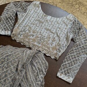 Elegant Silver Embellished Saree